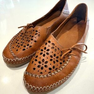 Spring Step Cognac Perforated Leather Slip-On Loafers
